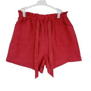 Willi Smith Shorts 100% Linen Womens Red Pockets Elastic Waist Tie Belt Size 10